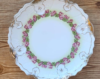 Art Nouveau Antique 12" Serving Plate Green Floral Wreath Gilded Design