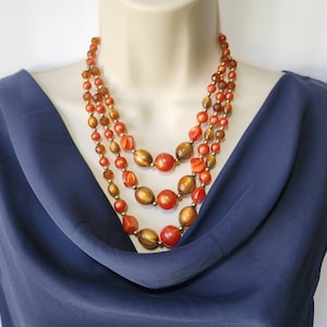 70er Vintage Modeschmuck Cat Eye Edelsteine Perlen-Halskette mit drei Strängen