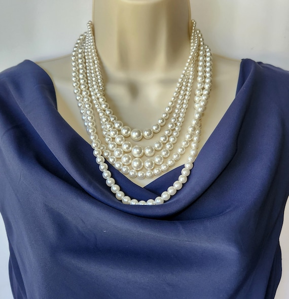 Sarah Coventry Five Strand Faux Pearl Necklace - image 2
