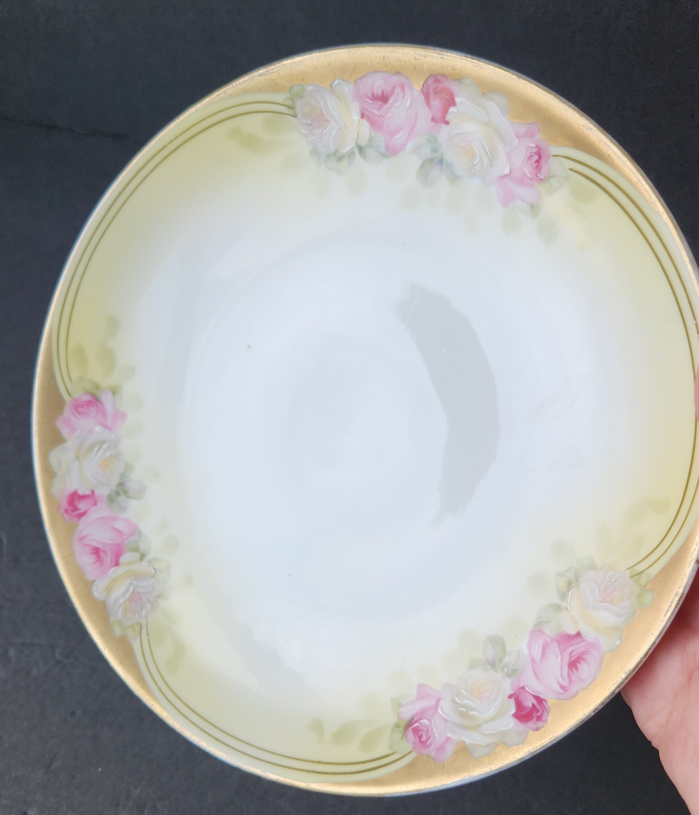 Elegant Hand Decorated Antique Porcelain Plate Jaeger & Co. Bavaria Roses and Gold Decoration