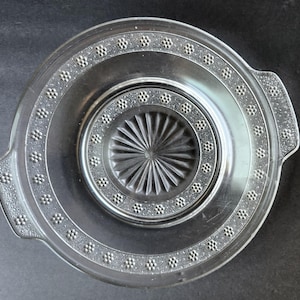 Victorian Antique EAPG Pressed Glass Round Handled Serving Plate/Tray
