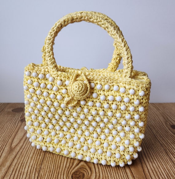 Mid-Century Vintage Yellow Straw Walborg Handbag - image 2