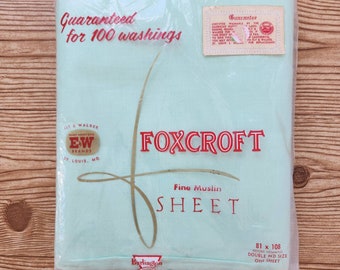 Vintage Foxcroft Double Bed 81x80" Flat Sheet-Fine Muslin Mint Green Some Damage To Plastic