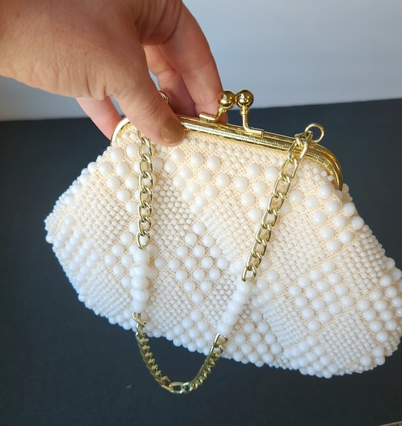 John Wind Vintage Bag Purse White Beaded