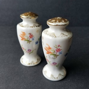 Antique Transferware Orange Tulip Flowers China Salt & Pepper Shakers