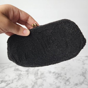 Mid-Century Vintage Lesco Bond Street Black Seed Beaded Evening Clutch Handmade in Belgium