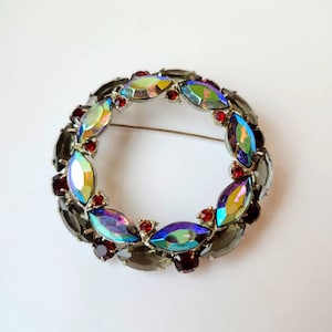 Tiered Wreath Aurora Borealis Marquise Rhinestone Vintage Brooch