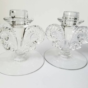Fostoria Coronet Crystal One Light Candlesticks Candle Holders