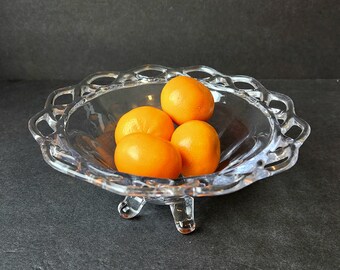 1940s Imperial Glass CROCHETED CRYSTAL Open Lace Footed Bowl
