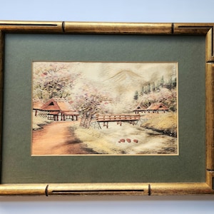 Beautiful Vintage Japanese Silk Embroidered Landscape Artwork