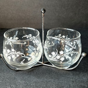 1950&#39;s Vintage Libbey Lily of the Valley Pattern Sugar Bowl & Creamer Set with Caddy