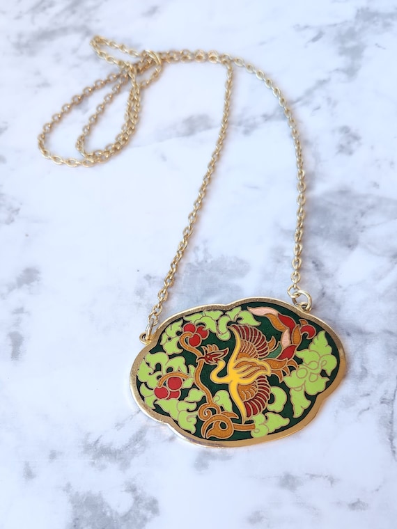 Unique Phoenix Bird Motif Vintage Cloisonne Pendan