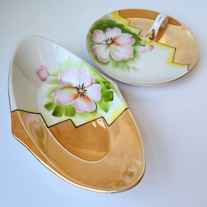 Art Deco Antique Handpainted Lustreware China Nappy & Dish Set Noritake Japan