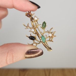 Gemstone Tree Vintage Brooch Gold-FilledEarthy Nature Jewelry Gift
