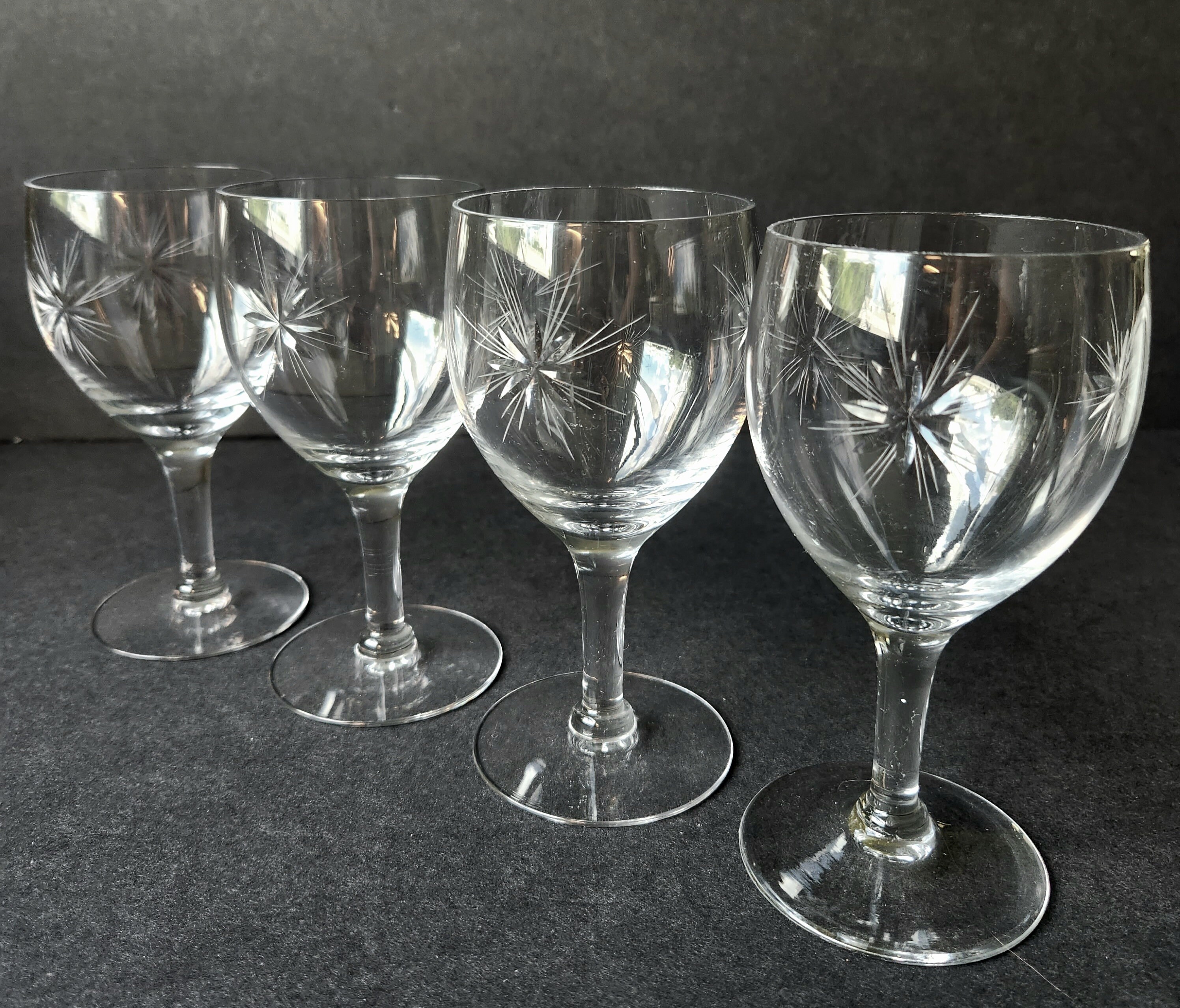 Antique Tall Sherbet Crystal Glasses by Fostoria. Etched Midnight Rose –  Anything Discovered