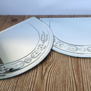 RARE Etched Beveled Mirror Vanity  Trays For Antique Dressing Table 10x14&quot;