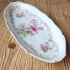 Antik Lustreware Rosor Transferware Selleri Skål Tyskt Porslin