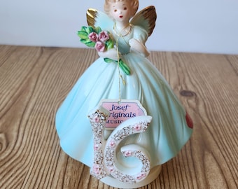 Josef Original Sweet 16 Birthday Angel Music Box 1960s Vintage