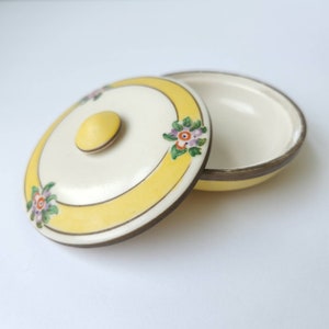 RARE Art Deco Antique Handpainted Ceramic Face Powder or Ink Box/Jar
