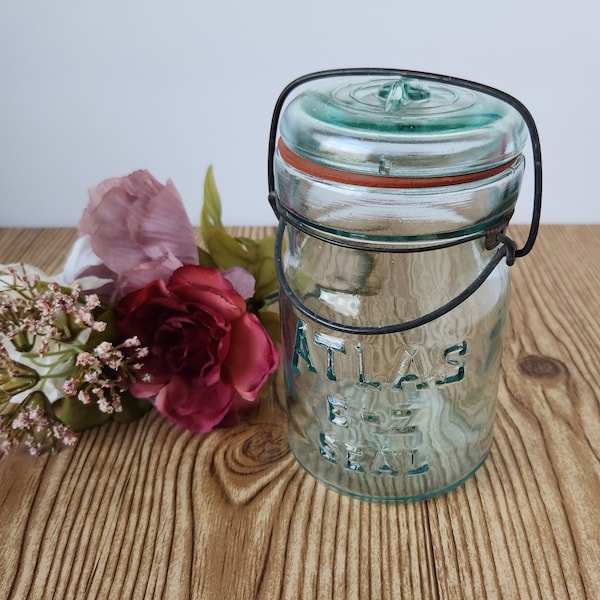 Antique Atlas E-Z Seal Aqua Glass Mason Jar