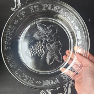 Victorian Antique EAPG Pressed Glass Round Handled Serving Plate/Tray