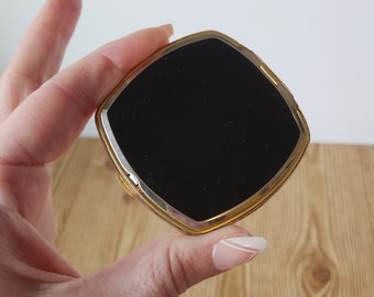 Mid-Century Vintage Black Enamel Powder Compact Engraved "Love Mike"