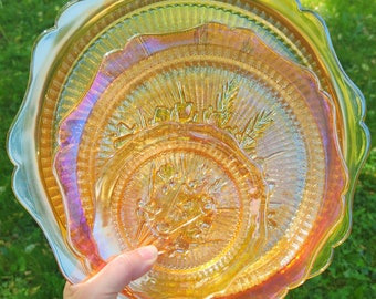 Vintage Marigold Carnival Depression Glass Iris & Herringbone Plates Jeannette Glass Company