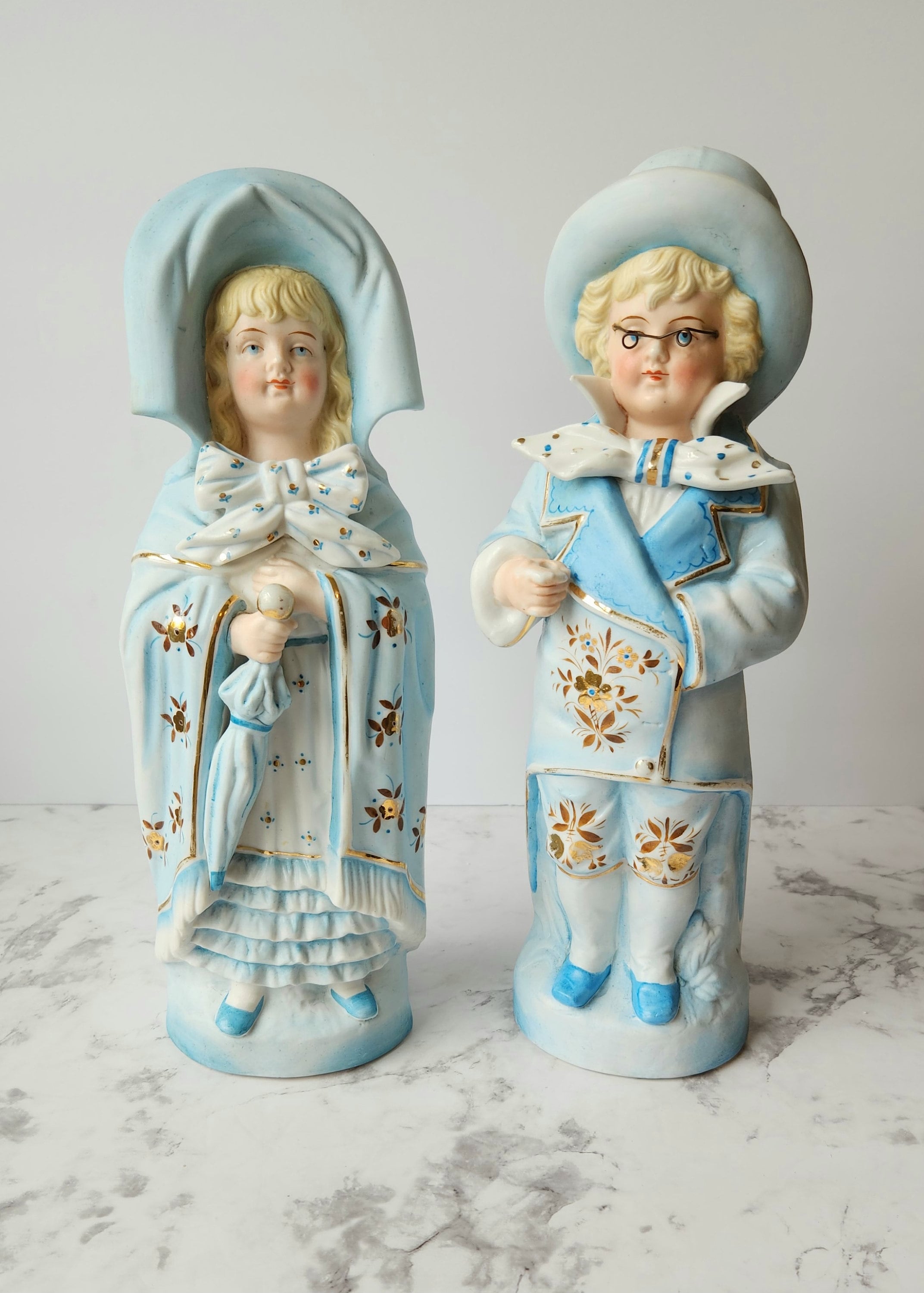1800's Antique Grandparents Hand-painted German Bisque Porcelain