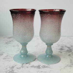 Vintage Napoleone Martinuzzi PULEGOSO Pair of Goblet Wine Glasses (2) Murano Glass, Italy