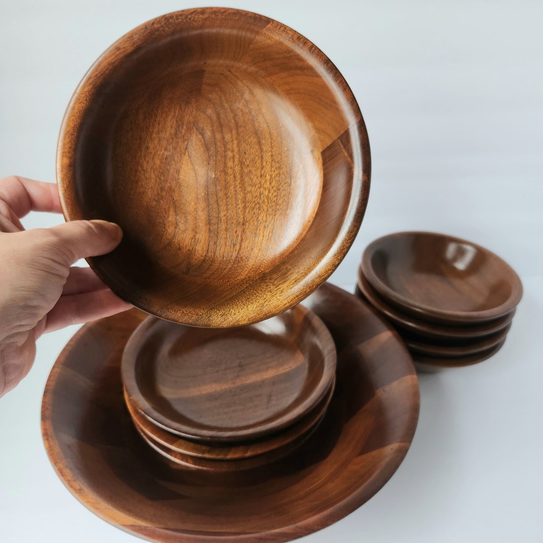 Vintage Ozark Solid Walnut Salad Bowl Set 9 Etsy