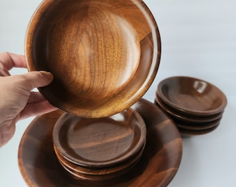 Vintage Ozark Solid Walnut Salad Bowl Set (9)