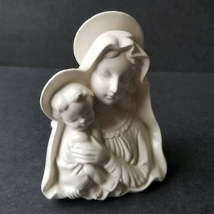 Mid-Century Vintage Virgin Mary Madonna & Child Bust and Candlestick Holder by Holt Howard Pottery