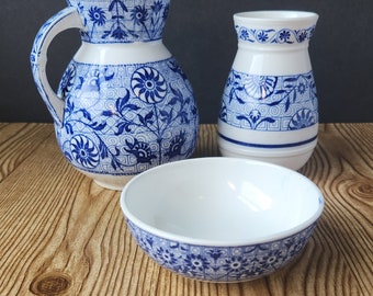 RARE 1878 Antique The English Potteries Wedgwood Blue & White Transferware Ironstone Commode Set