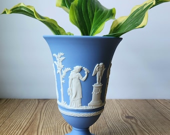Wedgwood Blue Jasperware Neoclassical 8" Flower Vase by Wedgwood England
