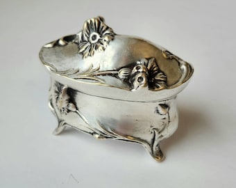 Art Nouveau Silver Plated Cast Metal Jewelry Casket