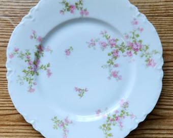 Gorgeous Edwardian Antique Haviland Limoges China Delicate Pink Floral Transferware 10" Dinner Plate