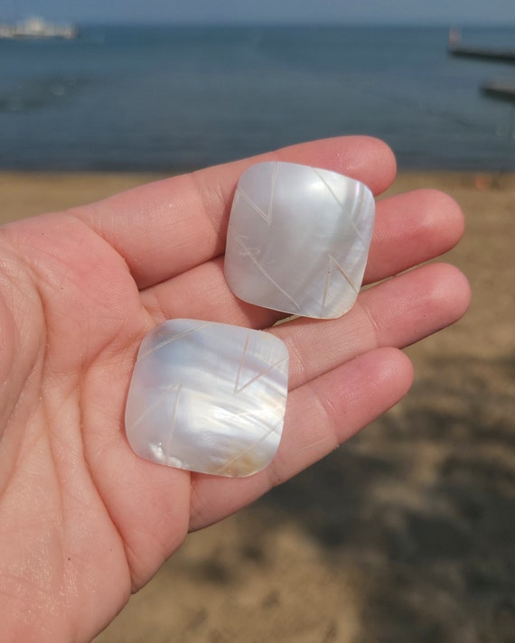 Large Square Shell Vintage Statement Clip-On Earr… - image 1