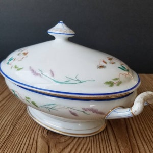 Gorgeous Victorian Antique Ironstone Haviland & Co. Lidded Tureen Botanical Pattern - English Vottage Kitchen Decor