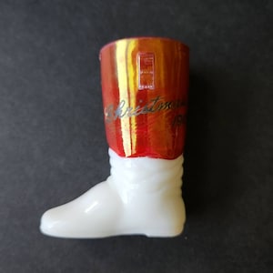 Christmas 1903 Antique Milkglass Handpainted Santa Claus Boot Candy Container Souvenir