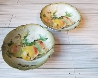 Piękne antyczne, ręcznie zdobione miski z gruszkami, zdobione metodą transferu, Hutschenreuther Bavaria