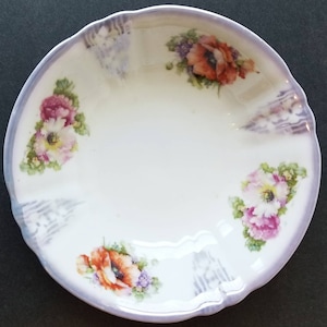 Beautiful Art Nouveau Purple Lustreware China Bowl Transferprint Flowers Poppies