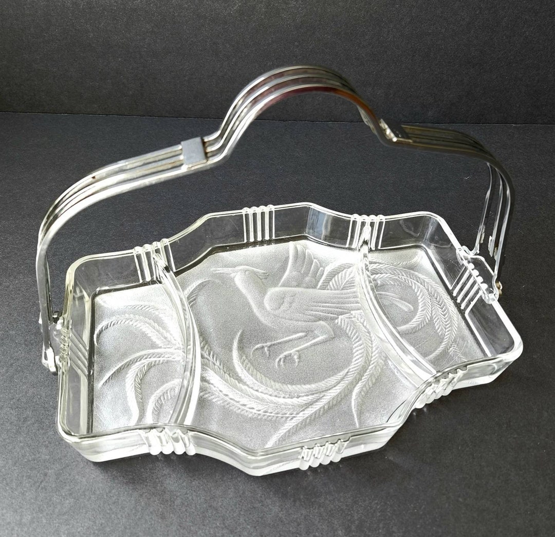 Mckee Art Deco Louvre Bird of Paradise Pressed Intaglio Glass Divided