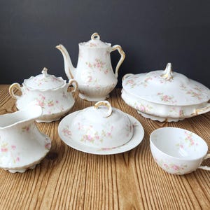 Antique Theodore Haviland Limoges Fine China Various Pieces - 150 Harrison Rose Pink & Yellow Rose Vine Pattern
