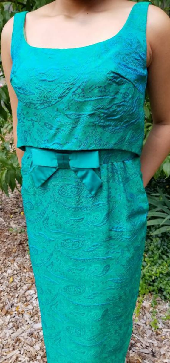 Stunning Teal & Blue Paisley Brocade 1950s Vintag… - image 2