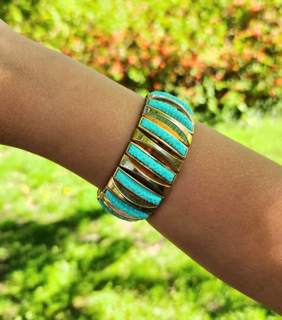1960's Vintage Faux Carved Turquoise Stretch Brace