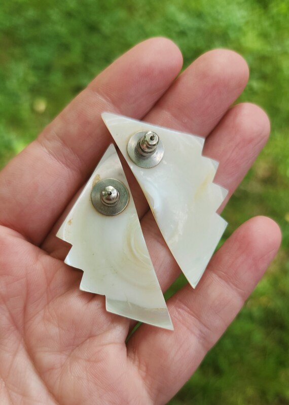 Large Carved Shell Vintage Statement Earrings | B… - image 4