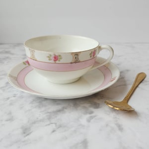 Sweet Handpainted Pink Roses Nippon Antique Porcelain Tea Cup