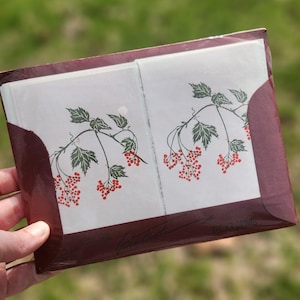 Ungeöffnete Gwen Frostic PressCraft Rote Beeren auf Rebe Block Print Note Card Stationary Set