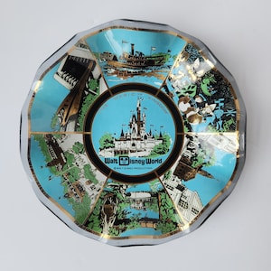 1970&#39;s Vintage Disney World Magic Kingdom Ruffled Glass Trinket Tray