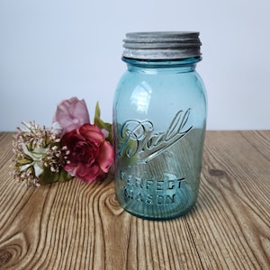 1910-23 Antikes Aqua Blue Ball Einmachglas